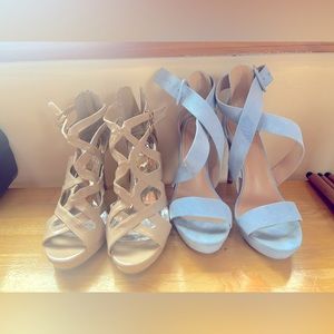 2 pairs of heels blue and tan